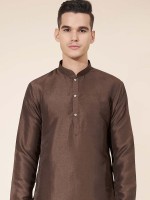 Dark Brown Pure Silk Readymade Kurta Pajama